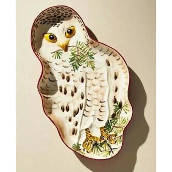 NATHALIE LETE Snowy OWL Serving Platter - ANTHROPOLOGIE - NEW with tags - Picture 1 of 9